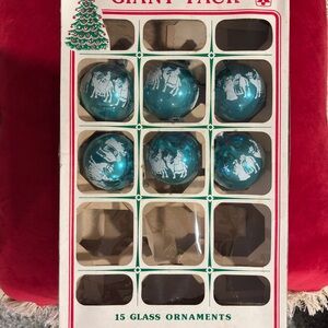 Vintage Blue Glass Christmas Ornaments Set (6pc)